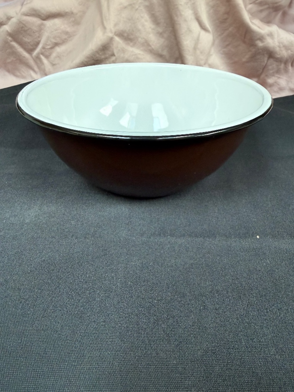 Vintage Brown Enamelware Aluminum Mixing Bowl | Farmhouse Style